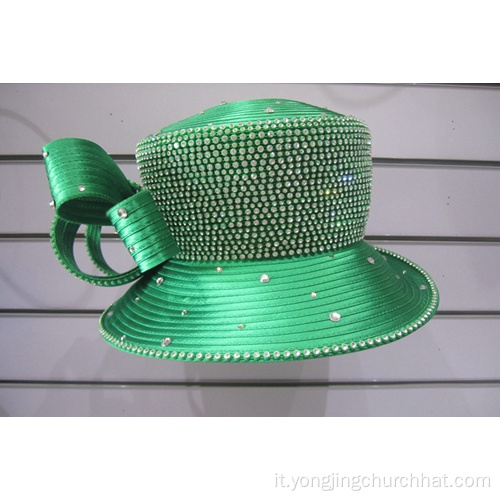 Cappelli da donna couture con strass brillanti con nastro di raso da donna